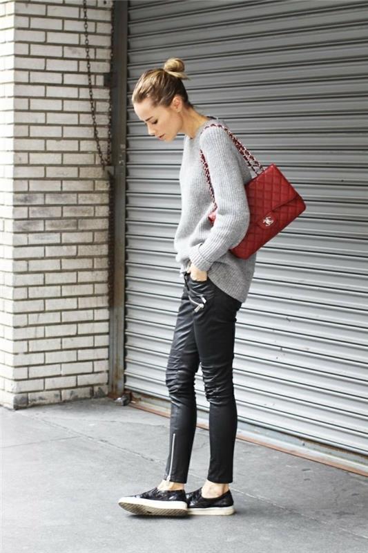 סוודר אפור טרנדים חורף אופנת נשים טרנדים אופנתיים ברחוב אופנה