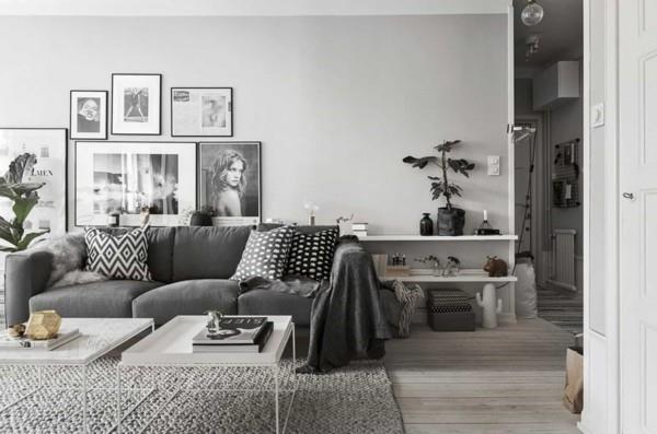 ספה אפורה סלון עיצוב סקנדינבי
