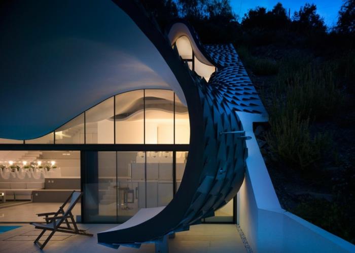 בית ליד הים קנה מרפסת אריחי גג מפח עיצוב עיצוב