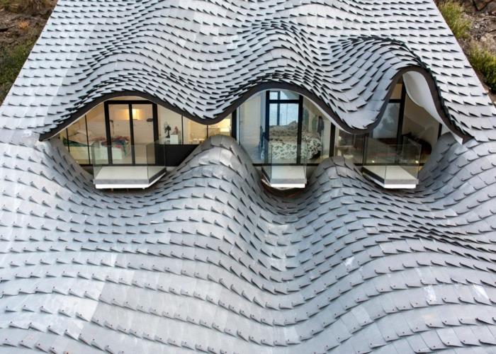בית ליד הים קנה עיצוב עפיפונים גג אדריכלות מודרניות גג מתגלגל