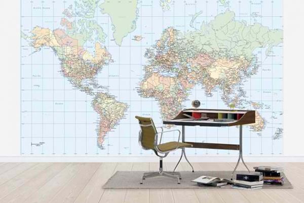 רעיונות לריהוט משרדים ביתיים עיצוב קיר ציור קיר מפת העולם