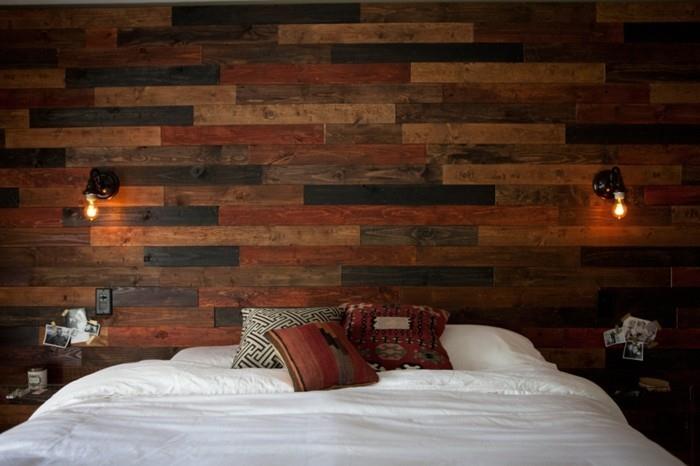 עיצוב קיר קיר חדר שינה ציפוי עץ בצבע נעים