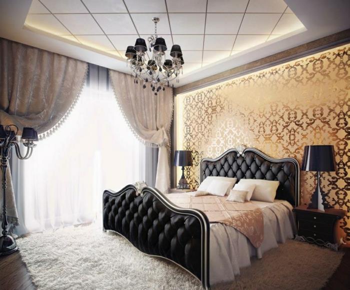 רעיונות חדר שינה עיצוב תקרה יפה שטיח לבן עיצוב קיר מפואר