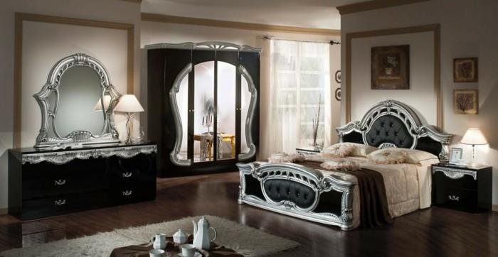 עיצוב פנים רוקוקו חדר שינה מבטא כסף שטיח רהיטים שחורים