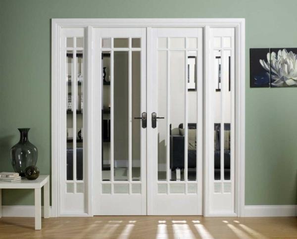 דלתות פנים עם מסגרת מראה זכוכית עץ דלת כפולה לבנה