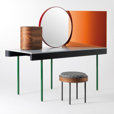 שולחן איפור חדשני עיצוב חתיכות עץ שרפרף צורות עגולות