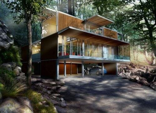 בתי מכולה מעוררי השראה חלון חזית רעיון עיצוב קירוי יער
