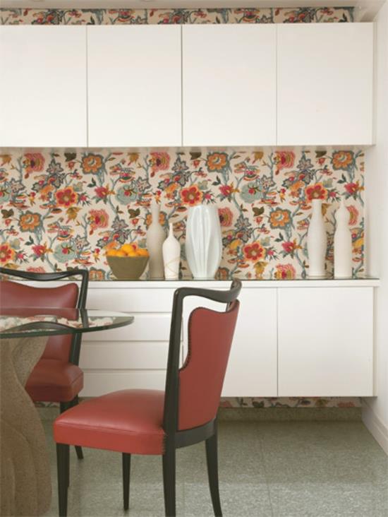 הגדר את המטבח עיצוב הקיר האחורי במטבח פינת אוכל בצבע פרחים