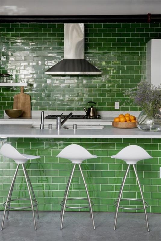 מטבח אריחי מראה אריחי קיר ירוקים אי מטבח יוצא דופן