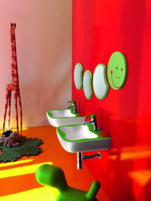 פנים לחדרי אמבטיה לילדים כיור ירוק אדום מפואר, צעצועי קטיפה