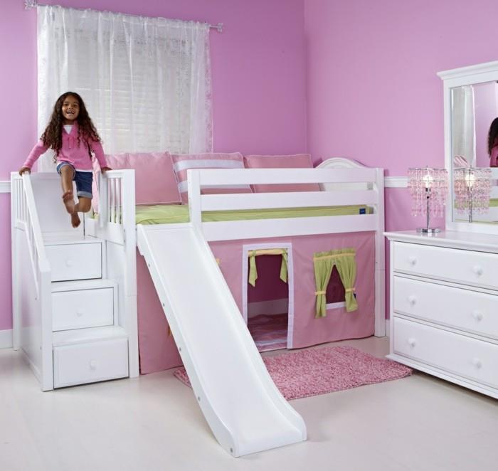 מיטת לופט לילדים לילדות חדר מוגדר מיטת שקופיות צבע קיר ורוד