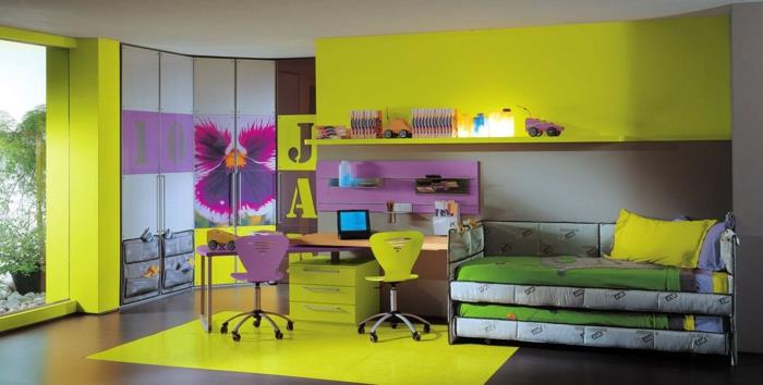 עיצוב רהיטי חדר ילדים ארון פינתי שטיח ירוק