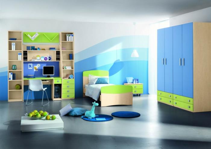 עיצוב רהיטי חדר ילדים כחול ירוק