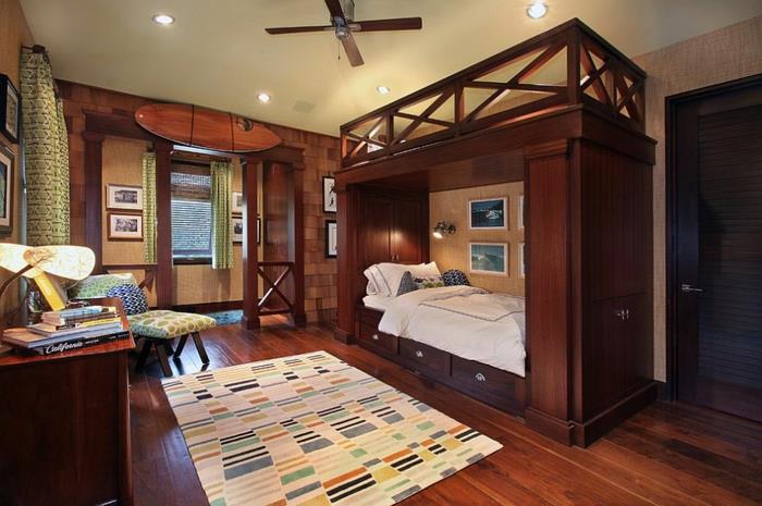 עיצוב חדרי ילדים בסגנון טרופי מיטת קומותיים מעץ