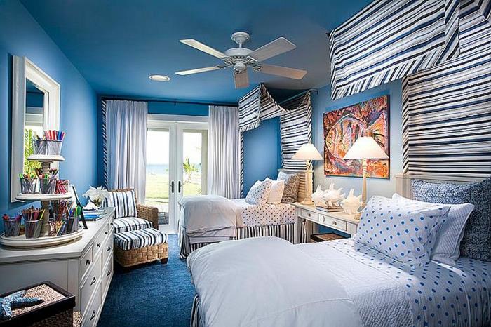 עיצוב חדר ילדים בסגנון טרופי כחול כחול