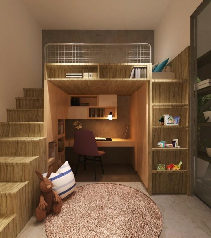 חדר ילדים מיטת לופט שטיח עגול בעיצוב יוצא דופן