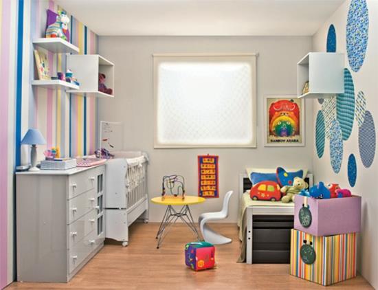 עיצוב חדר קיר לילדים רעיונות ריהוט מגניבים דוגמת פס דפוס מנוקד בצבע עז