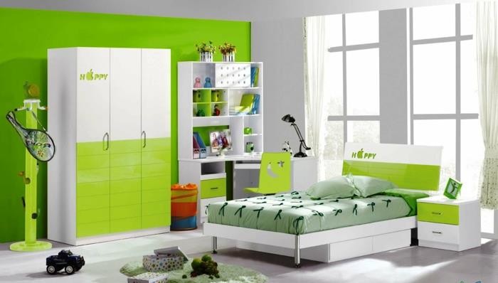 עיצוב רהיטי חדר ילדים עיצוב קיר מבטא ירוק