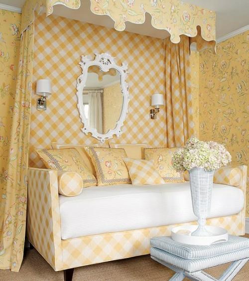 רעיון מיטה אפיריון קלאסי, חדר שינה, צבע צהוב
