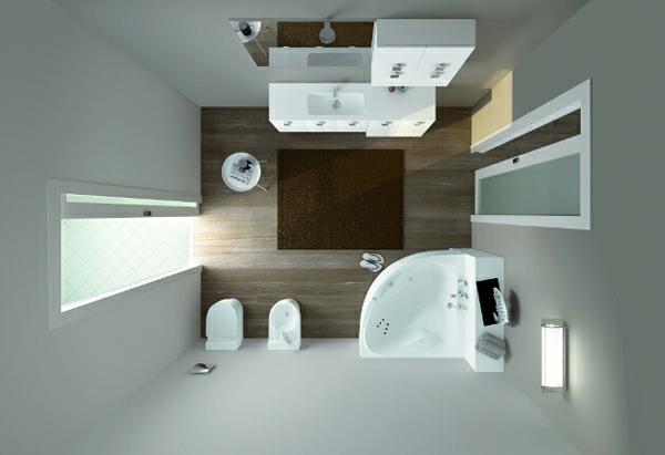 עיצוב אמבטיה קטן רצפת עץ גמורה תא מקלחת ריהוט אמבטיה מודרני