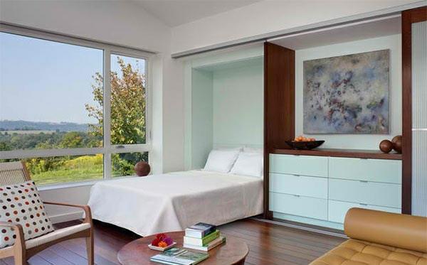 חדר שינה קטן להקים מיטה מתקפלת רעיונות לצבע ריצוף עץ