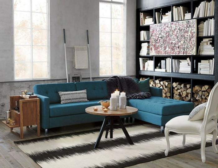 חדר קטן להגדיר רעיונות סלון ספה פינתית כחולה