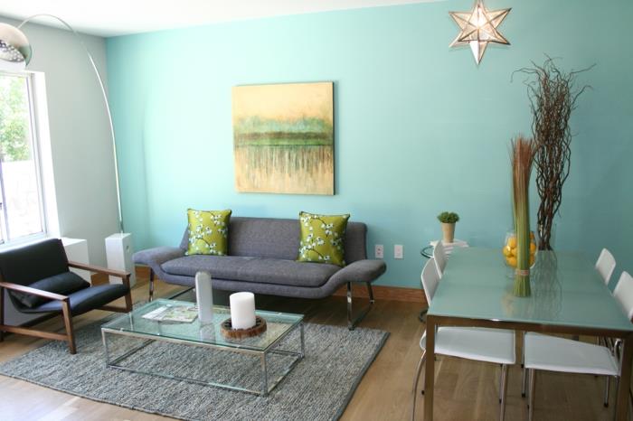 חדר קטן הקים סלון רהיטי רטרו קיר ירוק