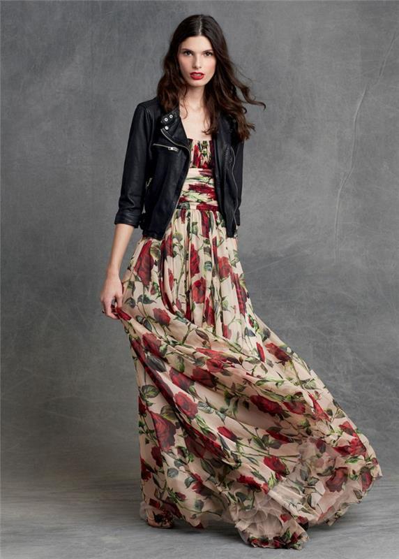 שמלות ארוכות שמלת קוקטייל בעיצוב אלגנטי מעיל עור בדוגמת ורדים
