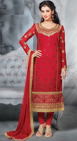 Diseño de traje rojo bordado Salwar