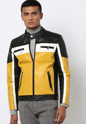 Giacca da motociclista slim fit colorblock gialla e nera da uomo