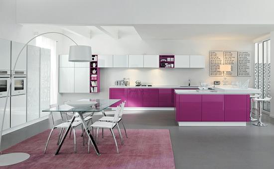 לוח צבעים סגול במטבח קערת מנורת רצפה משולבת לבנה