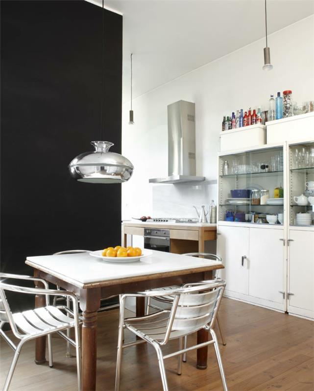 לופט עיצוב עיצוב פינת אוכל שולחן אוכל נברשת קיר מבטא שחור