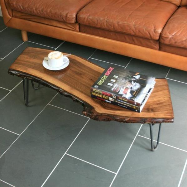 שולחן קפה מעץ מלא עץ מסגרת מתכת שולחנות סלון עץ