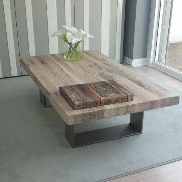 שולחן קפה מעץ מלא מסגרת מתכת מלמעלה עיצוב פשוט