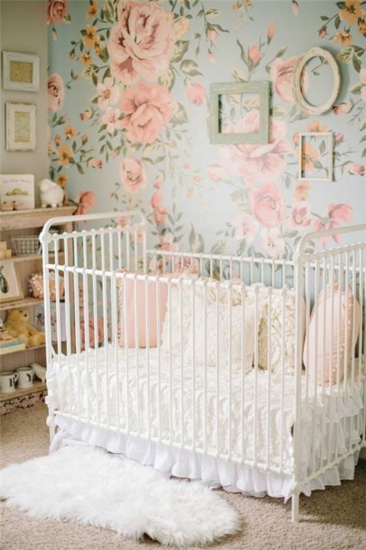 ילדה חדר תינוקות טפט פרח טרי
