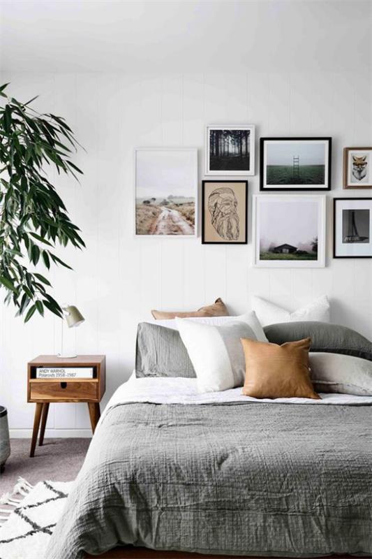 קיר צילום מודרני יוצר תמונות מעניינות בחדר השינה מקשטות את הקיר שמעל המיטה