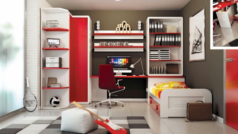 עיצוב חדר נוער מודרני רעיונות אדומים לצעירים