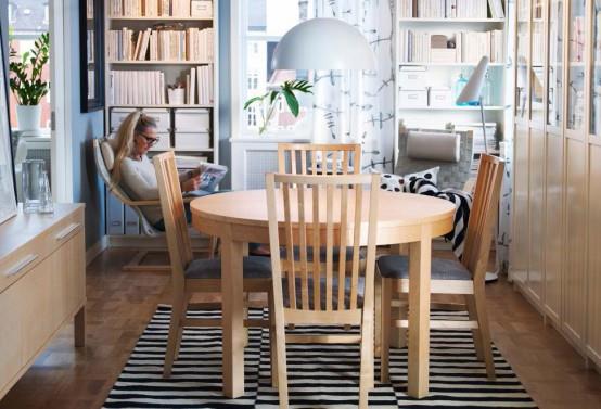 רעיונות לעיצוב חדר אוכל מודרני שטיח מעץ רהיטי עגול מעץ איקאה