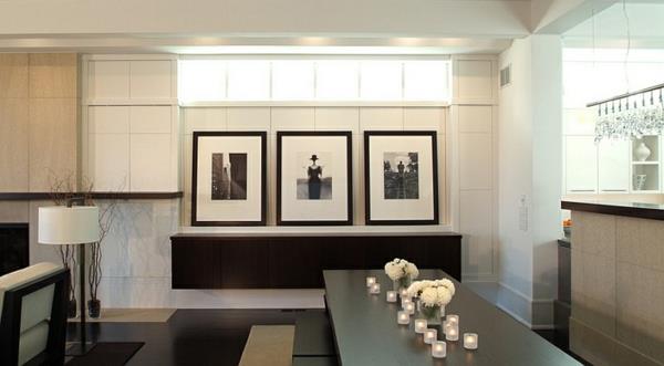 חדר אוכל מודרני קישוטים שולחן מעץ בשחור לבן בנרות