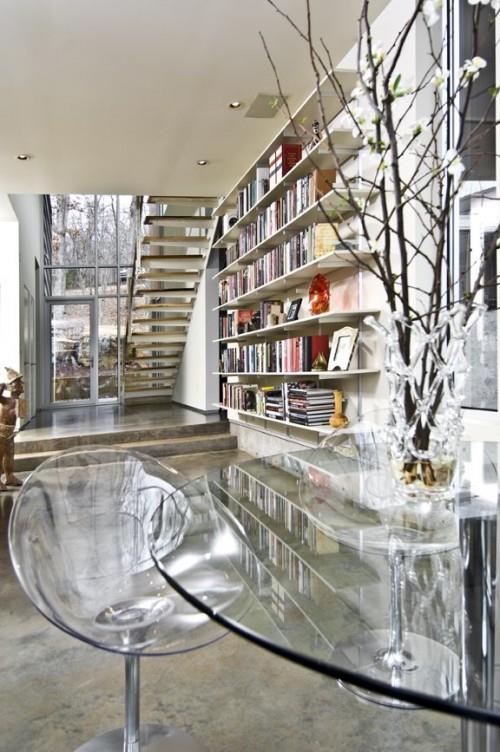 ספריית הבית המודרנית מעצבת מדרגות כיסא שולחן אקרילי