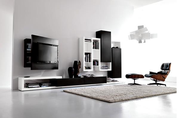 רעיונות עיצוב מודרניים בסלון מינימליסטי שחור ולבן