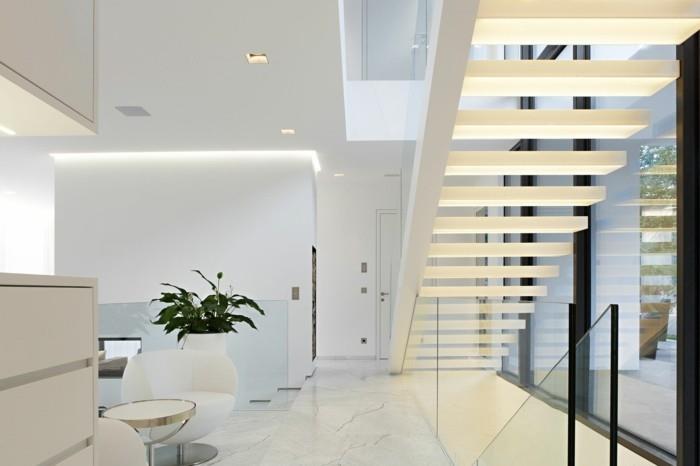 מדרגות מודרניות מוארות צמחי עיצוב פנים לבנים