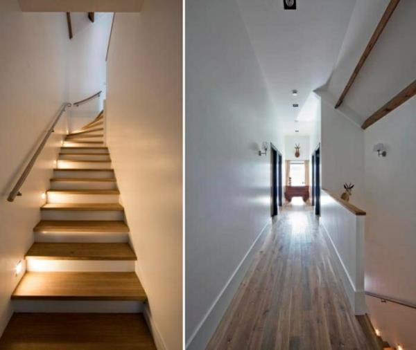מדרגות מודרניות המאירות עיצוב עץ