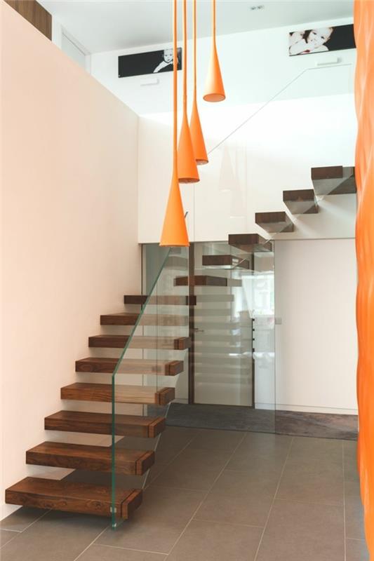 מדרגות מודרניות מעקה מדרגות מזכוכית צפה מעץ
