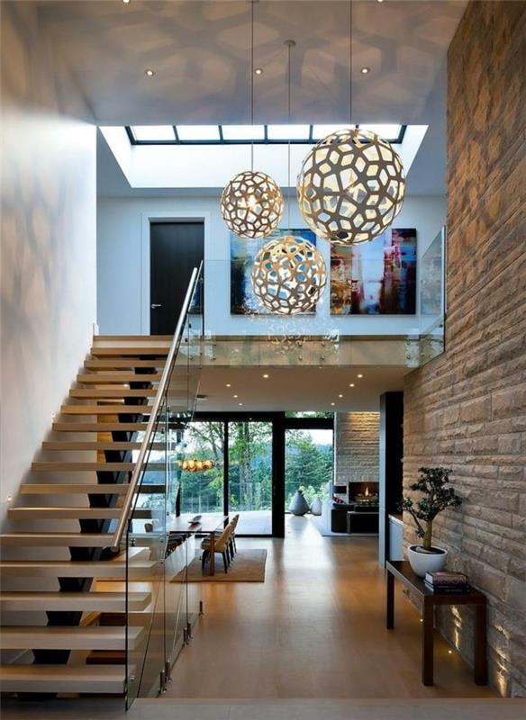 מדרגות מודרניות חדר מדרגות מזכוכית מעץ