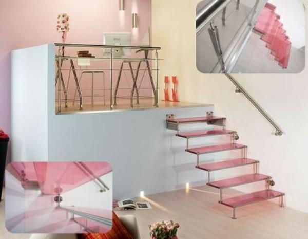 מדרגות מודרניות מדרגות עיטורי מראה מזכוכית ורודה