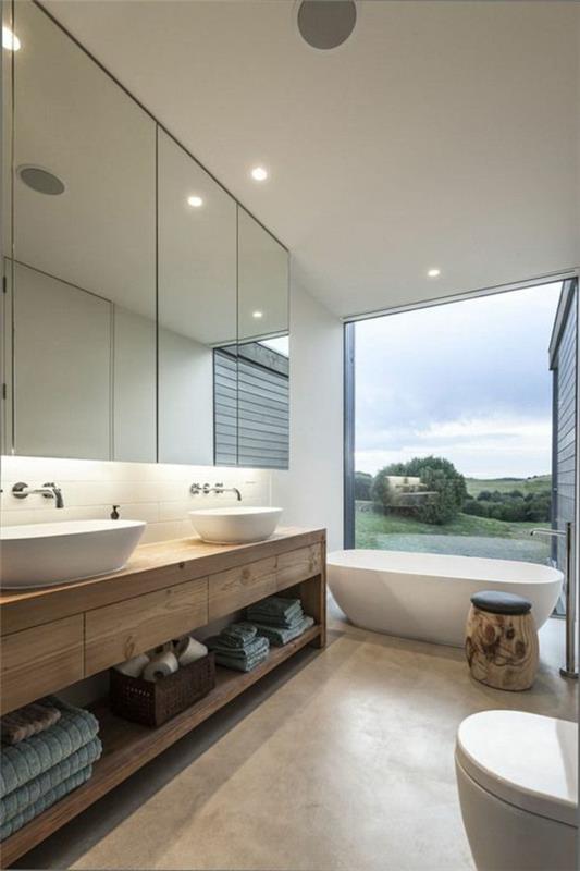 חדר אמבטיה מודרני עץ גדול מראות שקועות