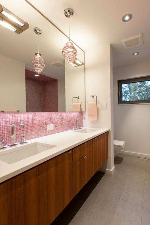 חדר אמבטיה מודרני ורוד עיצוב אריח מראה פסיפס תלוי