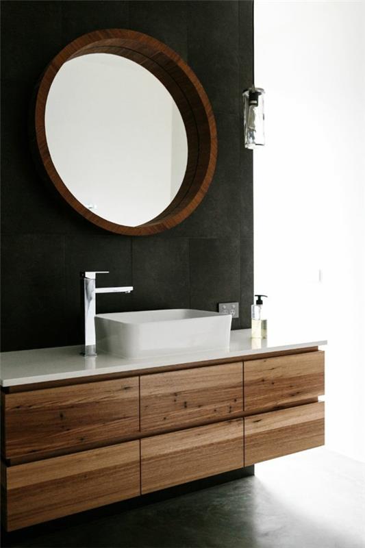 חדר אמבטיה מודרני מראה קיר עגול כיור לבן