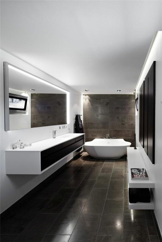 חדר אמבטיה מודרני אריחי רצפה גדולים ריהוט לבן